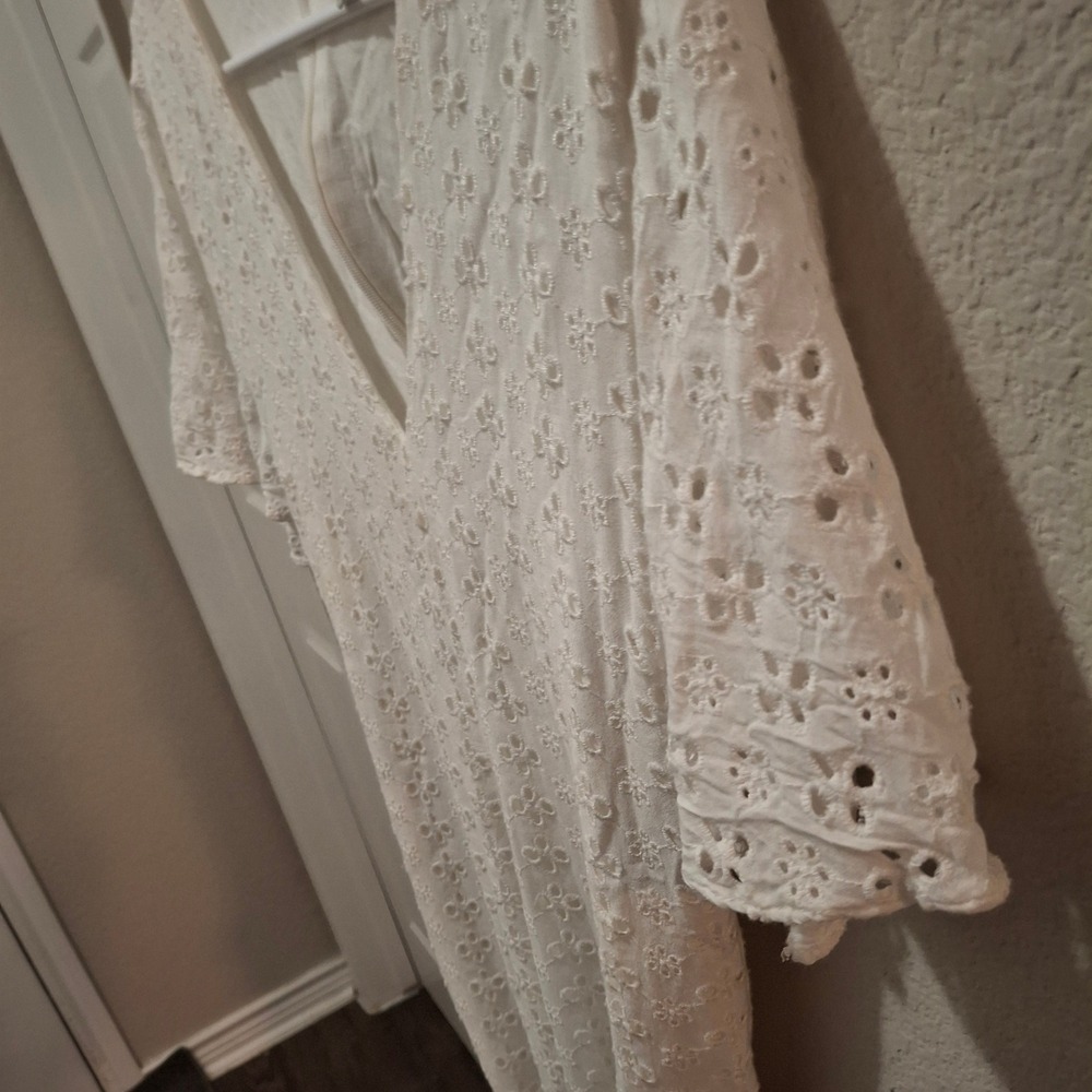 PRESTON & YORK‎ White Eyelet Lace Midi Dress Belted Flutter Sleeve Size 18 - Picture 3 of 7